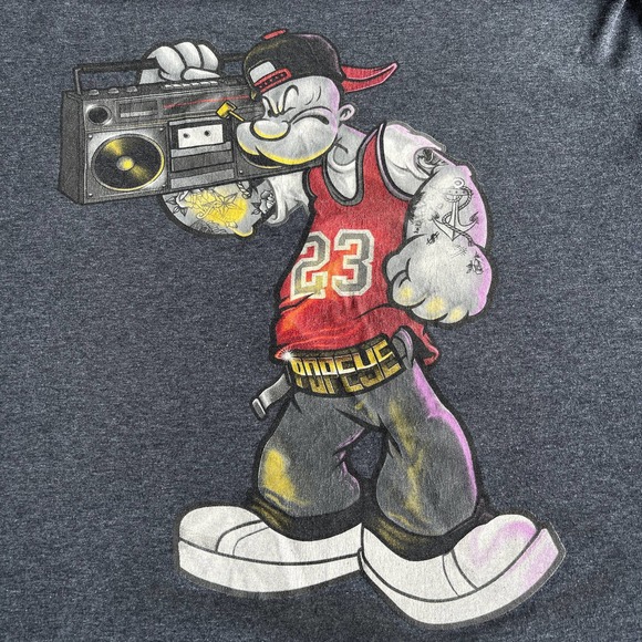 Popeye Shirt Adult Large Gray Cartoon Sailorman Boom Box Graphic T-shirt - Picture 3 of 8